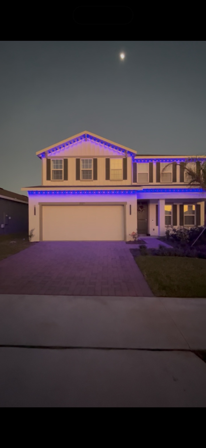Blue exterior lighting installation